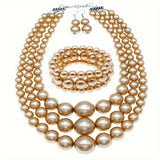 goobingoo Bohemian Multi-Layer Faux Pearl Jewelry Set - Statement Necklace, Bracelet & Earrings