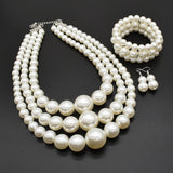 goobingoo Bohemian Multi-Layer Faux Pearl Jewelry Set - Statement Necklace, Bracelet & Earrings