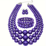 goobingoo Bohemian Multi-Layer Faux Pearl Jewelry Set - Statement Necklace, Bracelet & Earrings