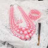goobingoo Bohemian Multi-Layer Faux Pearl Jewelry Set - Statement Necklace, Bracelet & Earrings