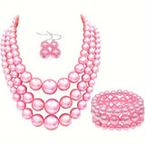 goobingoo Bohemian Multi-Layer Faux Pearl Jewelry Set - Statement Necklace, Bracelet & Earrings