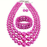 goobingoo Bohemian Multi-Layer Faux Pearl Jewelry Set - Statement Necklace, Bracelet & Earrings