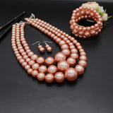 goobingoo Bohemian Multi-Layer Faux Pearl Jewelry Set - Statement Necklace, Bracelet & Earrings