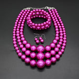 goobingoo Bohemian Multi-Layer Faux Pearl Jewelry Set - Statement Necklace, Bracelet & Earrings
