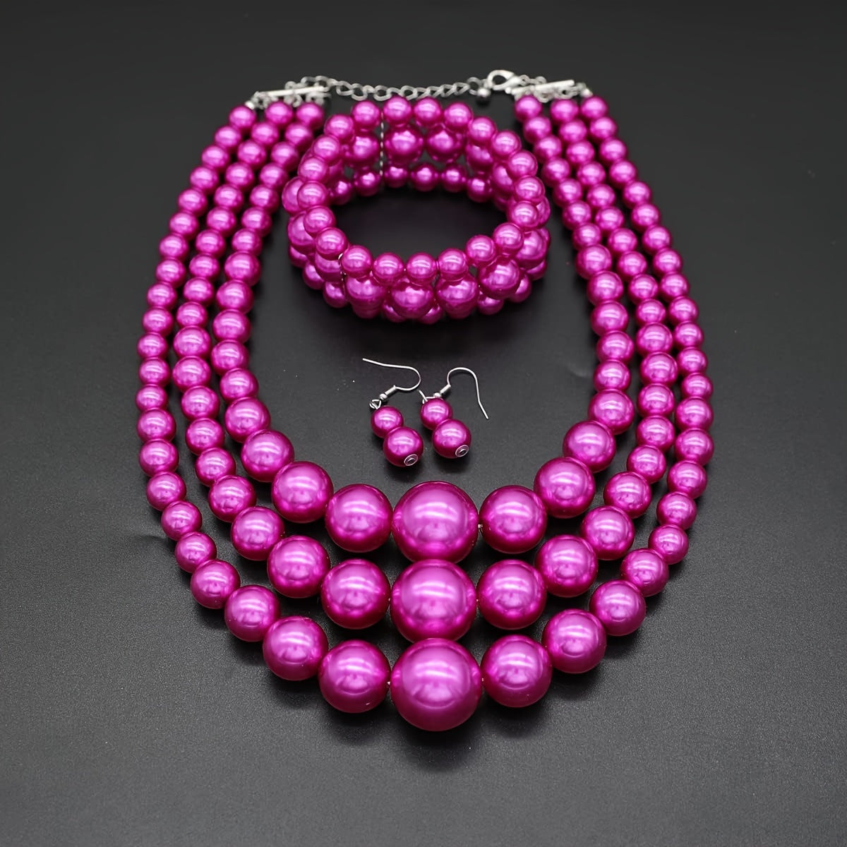 Bohemian Multi-Layer Faux Pearl Jewelry Set – Vintage 3-Piece Necklace, Bracelet & Earrings, Luxury Gift for Women goobingoo