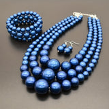 goobingoo Bohemian Multi-Layer Faux Pearl Jewelry Set - Statement Necklace, Bracelet & Earrings