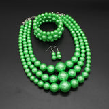 goobingoo Bohemian Multi-Layer Faux Pearl Jewelry Set - Statement Necklace, Bracelet & Earrings