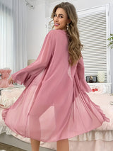 Women’s Elegant Lace Nightgown – Sexy Halter Neck Dress with Mesh Robe, Soft Lace Sleepwear for Home & Intimate Wear
