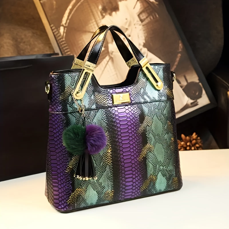 Women’s Large Capacity Vintage Crocodile Satchel – Crossbody & Shoulder Bag, Stylish Leather Handbag for Daily Use & Travel