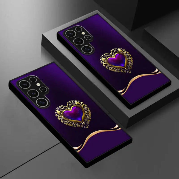 Matte Black Heart-Shaped Tempered Glass Case – Compatible with Samsung Galaxy S24 Series & Previous Models goobingoo