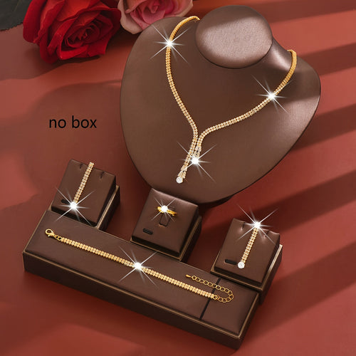 Bridal Zirconia Jewelry Set – Sparkling Necklace, Earrings, Bracelet & Ring, Elegant Wedding Accessories for Brides goobingoo