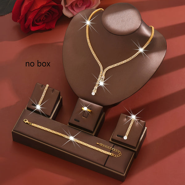 Bridal Zirconia Jewelry Set – Sparkling Necklace, Earrings, Bracelet & Ring, Elegant Wedding Accessories for Brides goobingoo