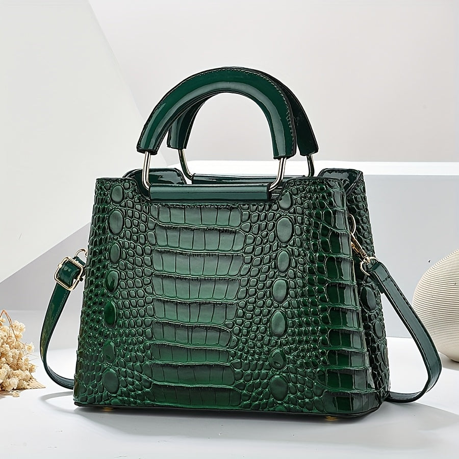 Chic crocodile pattern women’s shoulder bag with adjustable strap and zipper closure. Stylish crossbody purse perfect for casual or formal occasions.