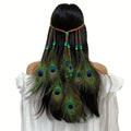 Handmade Peacock Feather Headband – Beaded Hair Accessory for Hippie, Festival & Party Wear goobingoo