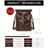 Women’s Medieval Steampunk Owl Mini Crossbody Bag – Studded Buckle Shoulder Bag for Renaissance Fairs