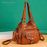 Women’s Rivet Washed Crossbody Bag – Soft Single-Shoulder Handbag with Large Capacity, Multi-Layer Design, Casual & Travel Bag