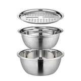 3PC Stainless Steel Kitchen Prep Set ? Bowl, Strainer & Grinder Combo with Drain System