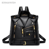 Women’s Moto Jacket Style Backpack – Fashion Versatile Daypack with Zipper Closure & Lined Interior, BORA&YAFISH Brand