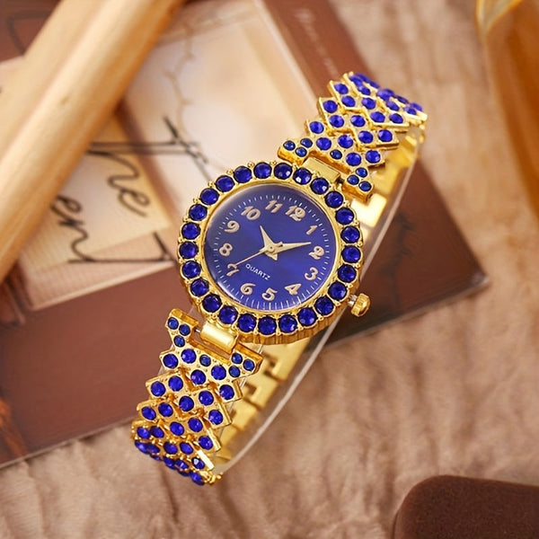 6pcs/Set Luxury Women's Watch And Fashion Jewelry Set, Elegant  Rhinestone Quartz Watch Fashion Timepiece Jewelry Set goobingoo