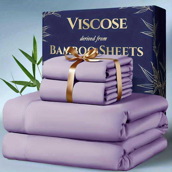 4pcs Bamboo Cooling Sheet Set – Extra Deep Pocket Breathable Bedding for Hot Sleepers (Queen & King) goobingoo