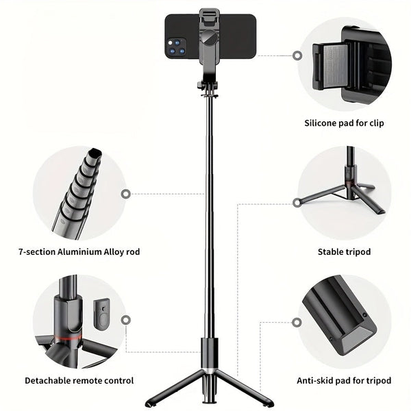 40" retractable selfie stick tripod with wireless remote and 360° rotation. Stable anti-shake design ideal for travel, vlogs, live streaming, iPhone & Android. goobingoo