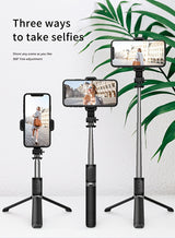 40" retractable selfie stick tripod with wireless remote and 360° rotation. Stable anti-shake design ideal for travel, vlogs, live streaming, iPhone & Android.