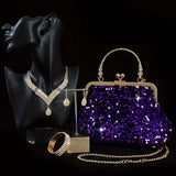 Purple Sequin Evening Clutch & Jewelry Set - 5pc