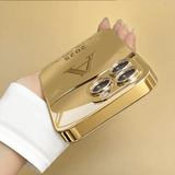 High-End Business Fashion Gold-Plated Tempered Glass Phone Case – Straight-Edge Minimalist Design (iPhone Compatible)