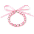 Pink Pearl Pet Necklace Adjustable Dog Cat Collar with Bow