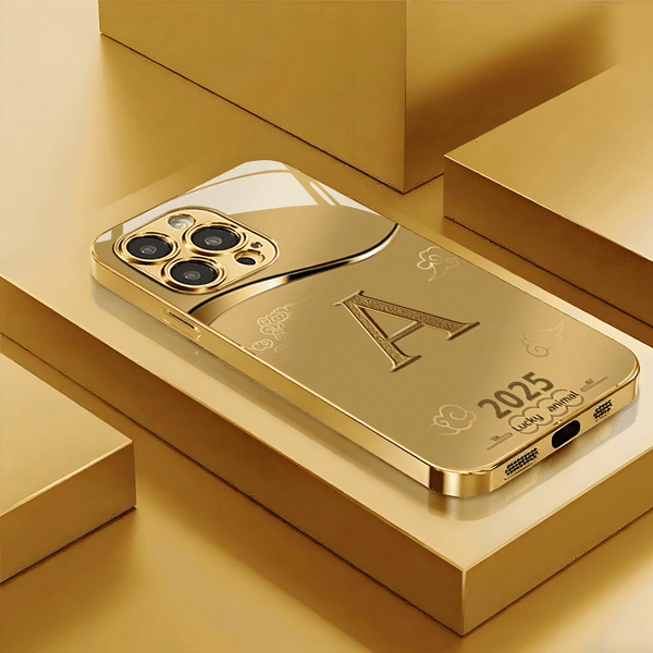 High-End Business Fashion Gold-Plated Tempered Glass Phone Case – Straight-Edge Minimalist Design (iPhone Compatible) goobingoo