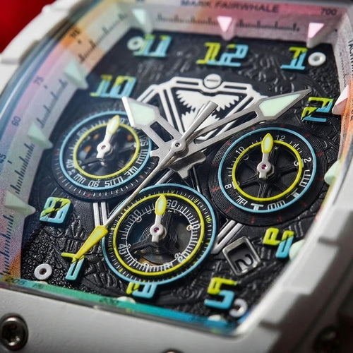 Mark Fairwhale 5001 New Trend Mens Watch Tonneau Dial Chronograph Calendar Luminous Waterproof Quartz Watch for Men Reloj Hombre