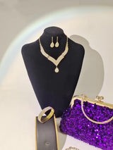 Purple Sequin Evening Clutch & Jewelry Set - 5pc