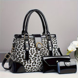 3pcs Women’s Handbag Set – Large Capacity Leopard Print Bags with Adjustable Crossbody & One-Shoulder Straps, Work, Party & Christmas Gift Set