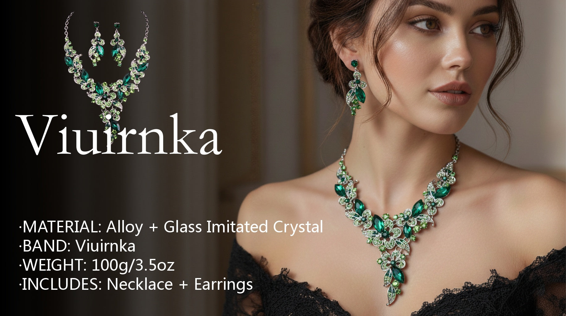 Viuirnka Green Floral Statement Necklace & Earrings Set for Women – Leaf & Flower Motif Jewelry for Weddings, Parties, Prom & Bridesmaid Gifts goobingoo
