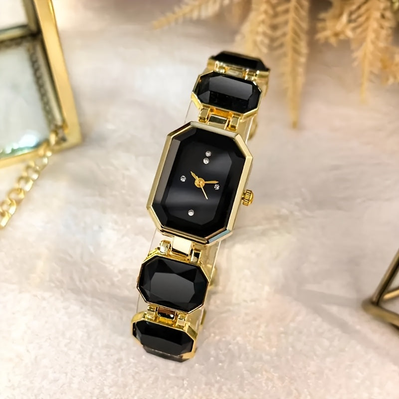 Women’s Jewelry & Watch Set, 5-Piece Green Gold Bracelet, Necklace, Earrings, Ring & Quartz Watch goobingoo