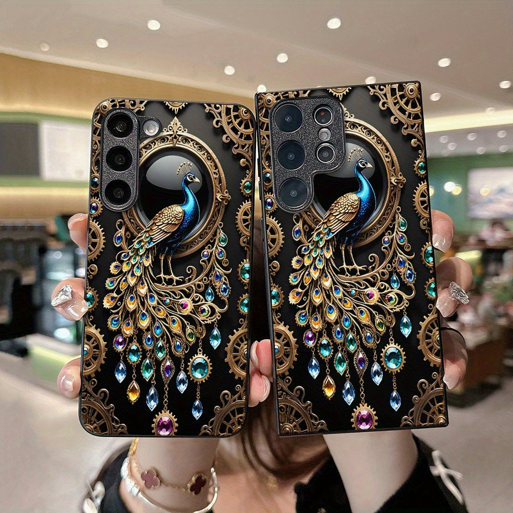 Golden Peacock Tempered Glass Phone Case – Samsung Galaxy Protection with Style goobingoo