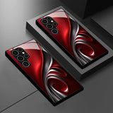 Red, black & golden abstract art Samsung phone case. Tempered glass back, slim, protective design. Compatible with S23-S25 series & stylishly trendy.