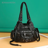 Women’s Rivet Washed Crossbody Bag – Soft Single-Shoulder Handbag with Large Capacity, Multi-Layer Design, Casual & Travel Bag