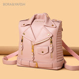 Women’s Moto Jacket Style Backpack – Fashion Versatile Daypack with Zipper Closure & Lined Interior, BORA&YAFISH Brand