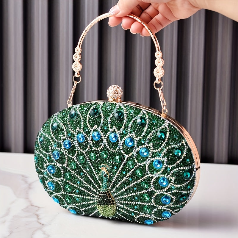 Peacock Crystal Clutch - Vintage Evening Bag