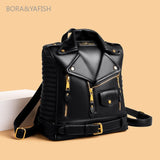 Women’s Moto Jacket Style Backpack – Fashion Versatile Daypack with Zipper Closure & Lined Interior, BORA&YAFISH Brand