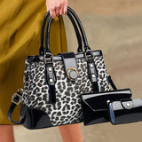 3pcs Women’s Handbag Set – Large Capacity Leopard Print Bags with Adjustable Crossbody & One-Shoulder Straps, Work, Party & Christmas Gift Set