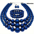 goobingoo Bohemian Multi-Layer Faux Pearl Jewelry Set - Statement Necklace, Bracelet & Earrings