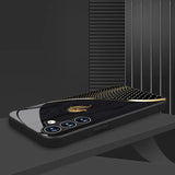 Golden Dragon tempered glass phone case for Samsung Galaxy S25, S24, S23 & more. Black texture design, slim, stylish, and impact-resistant protection.