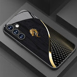 Golden Dragon tempered glass phone case for Samsung Galaxy S25, S24, S23 & more. Black texture design, slim, stylish, and impact-resistant protection.