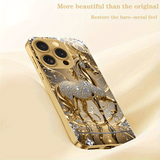New Luxury Golden Series Phone Case – Diamond Accents & Golden Horse Motif (iPhone Compatible)
