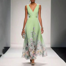 goobingoo Premium Floral V-Neck Maxi Dress - Elegant Ombré Printed Evening Gown