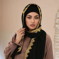 Sophisticated Women’s Islamic Headscarf – Black & Gold Hijab, Soft Stretch Fit, Breathable Muslim Veil for Daily, Casual & Formal Wear goobingoo