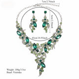 Viuirnka Green Floral Statement Necklace & Earrings Set for Women – Leaf & Flower Motif Jewelry for Weddings, Parties, Prom & Bridesmaid Gifts