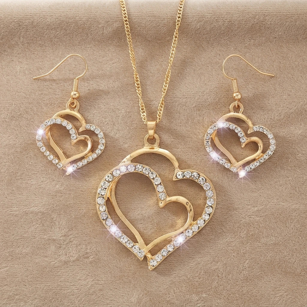 Double Heart Pendant Jewelry Set: A Symbol Of Eternal Connection goobingoo